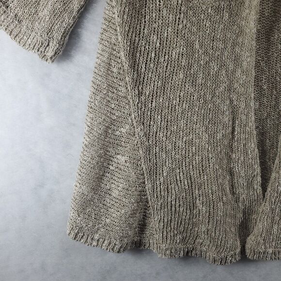 L Eileen Fisher Linen Blend Knit Cardigan Loose Open Front Trapeze Swing Natural - Picture 10 of 11